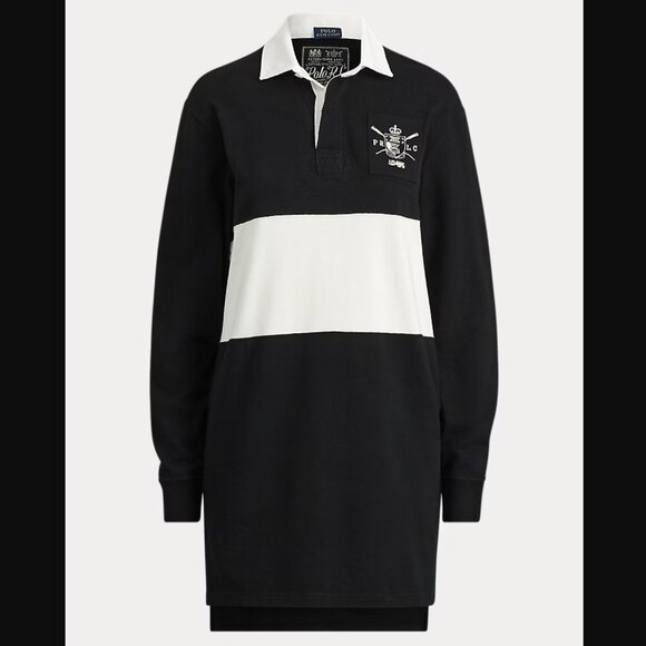NWT Polo Ralph Lauren PRL Embroidered Rugby Shirtdress Small Black White - Picture 1 of 12